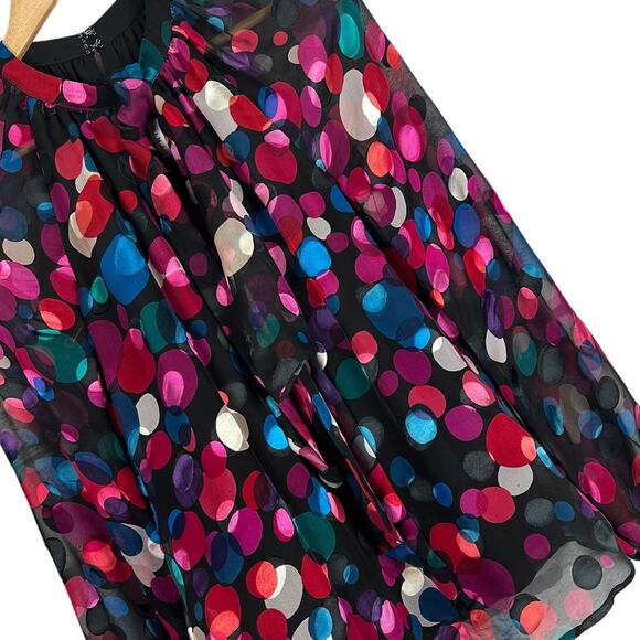 TRINA TURK Women's XS Multicolor Polka Dot Silk Blend Sheer Sleeve Career Blouse - Picture 1 of 10